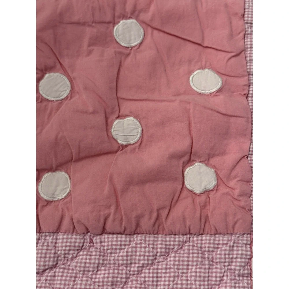 Crate‎ & Barrel Land Of Nod Pink Gingham Stripe Polka Dots Baby Girls Crib Quilt